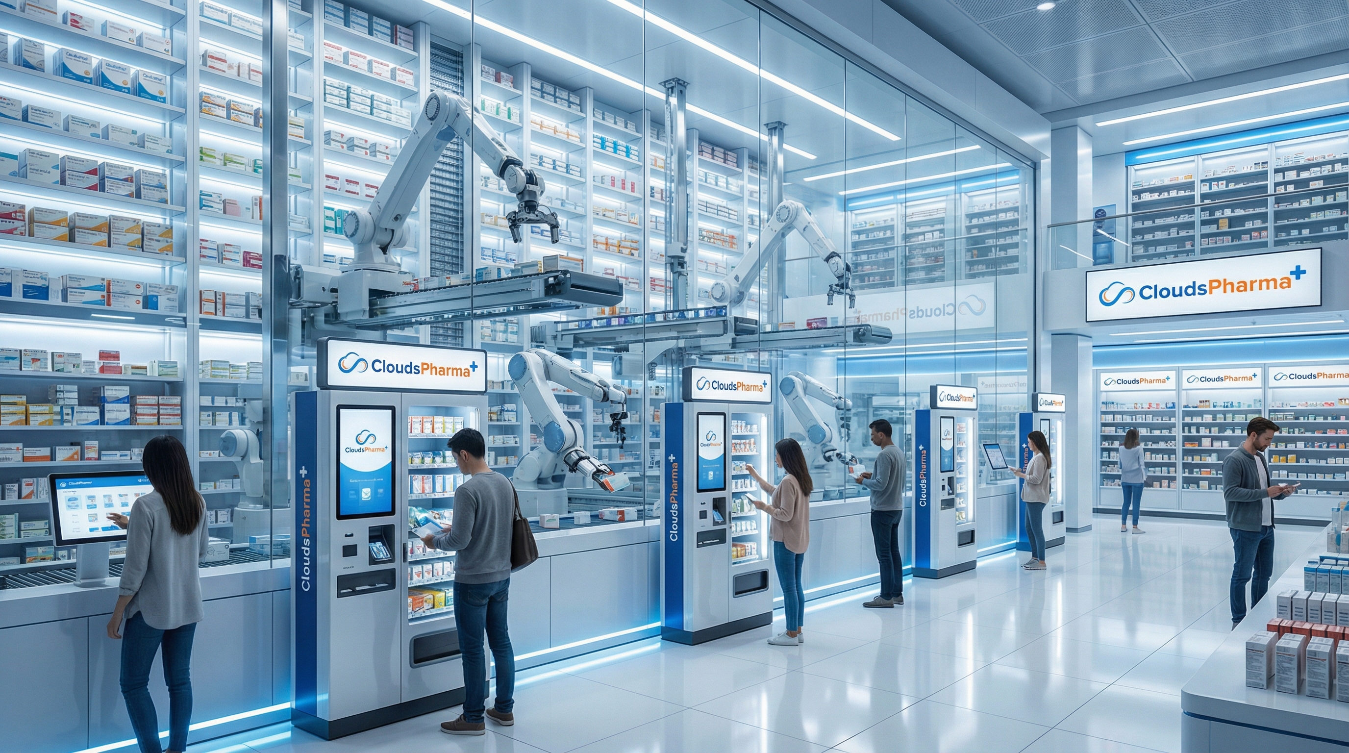 Cloudspharma robotic pharmacy dispense machines in a pharmacy